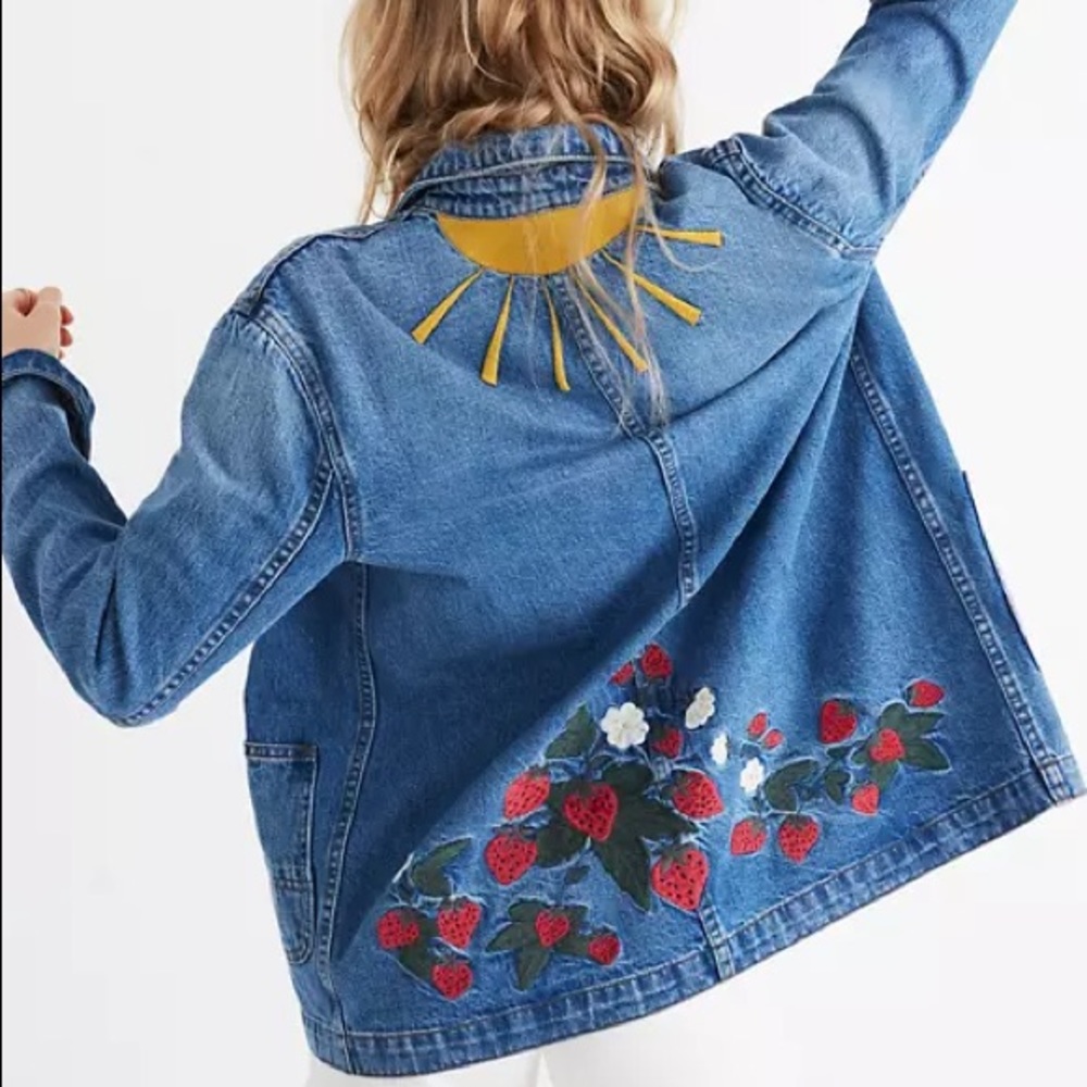 Madewell strawberry embroidered workwear jacket